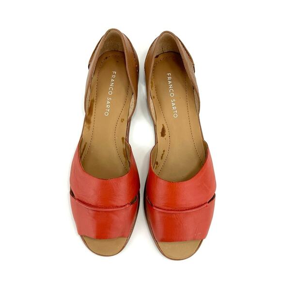 Franco Sarto Vivace Flat Sandal Sz 9.5 Orange & Tan Leather Open Toe Padded New - Picture 5 of 14